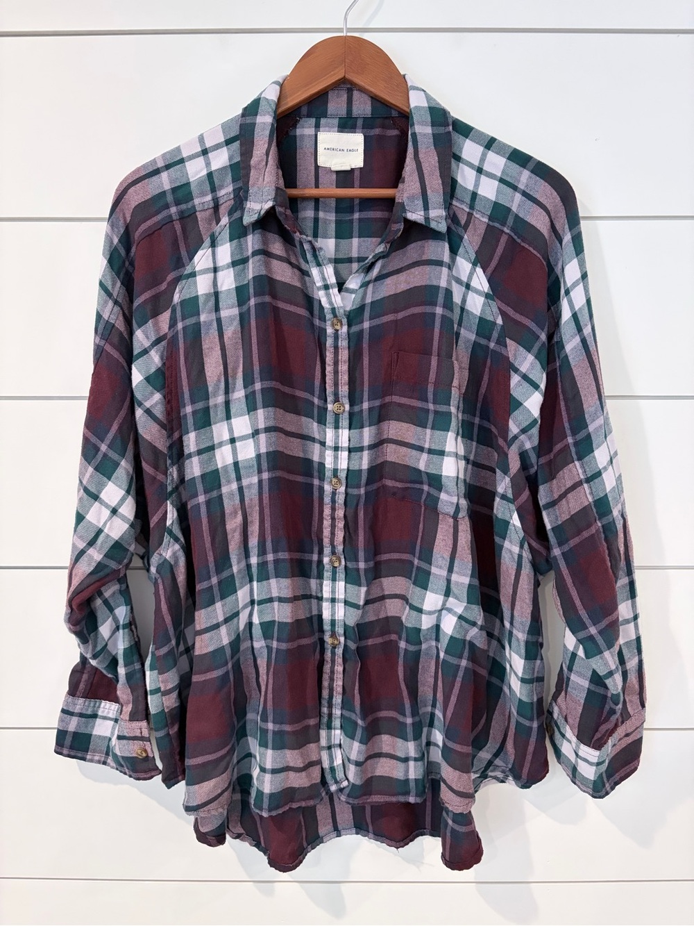 American Eagle Plaid Oversized Flannel Shirt M Cabincore Grunge